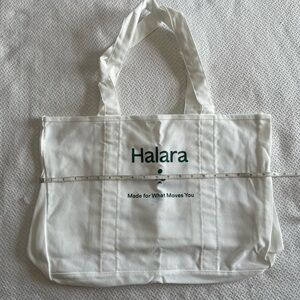 HALARA Cream Tote Bag with green Text